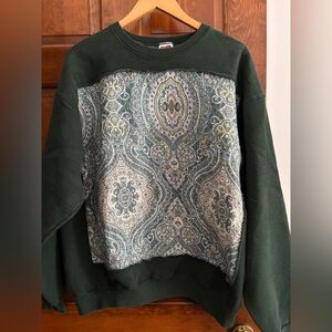 One of a kind upcycled sweatshirt with vintage quilt front